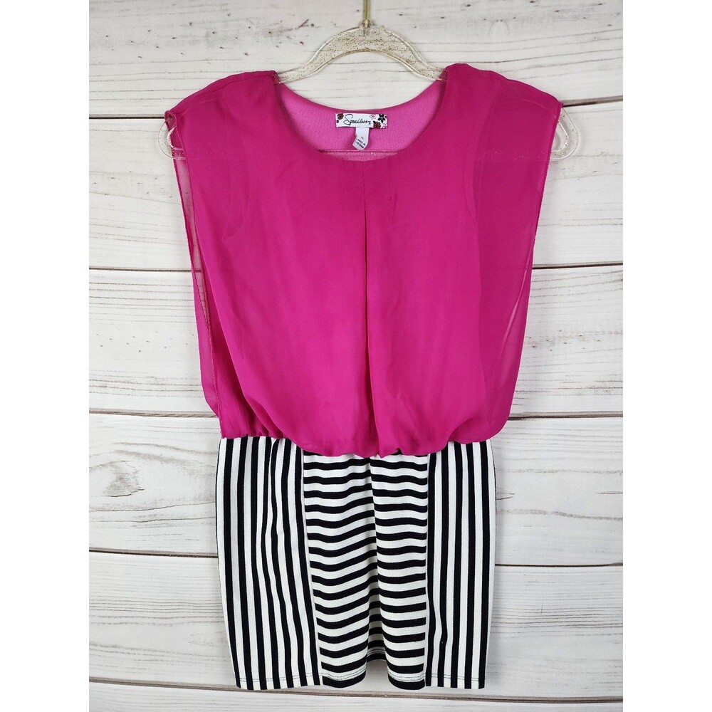 Speechless Girls 8 Bodycon Party Dress Pink White Black Stripes